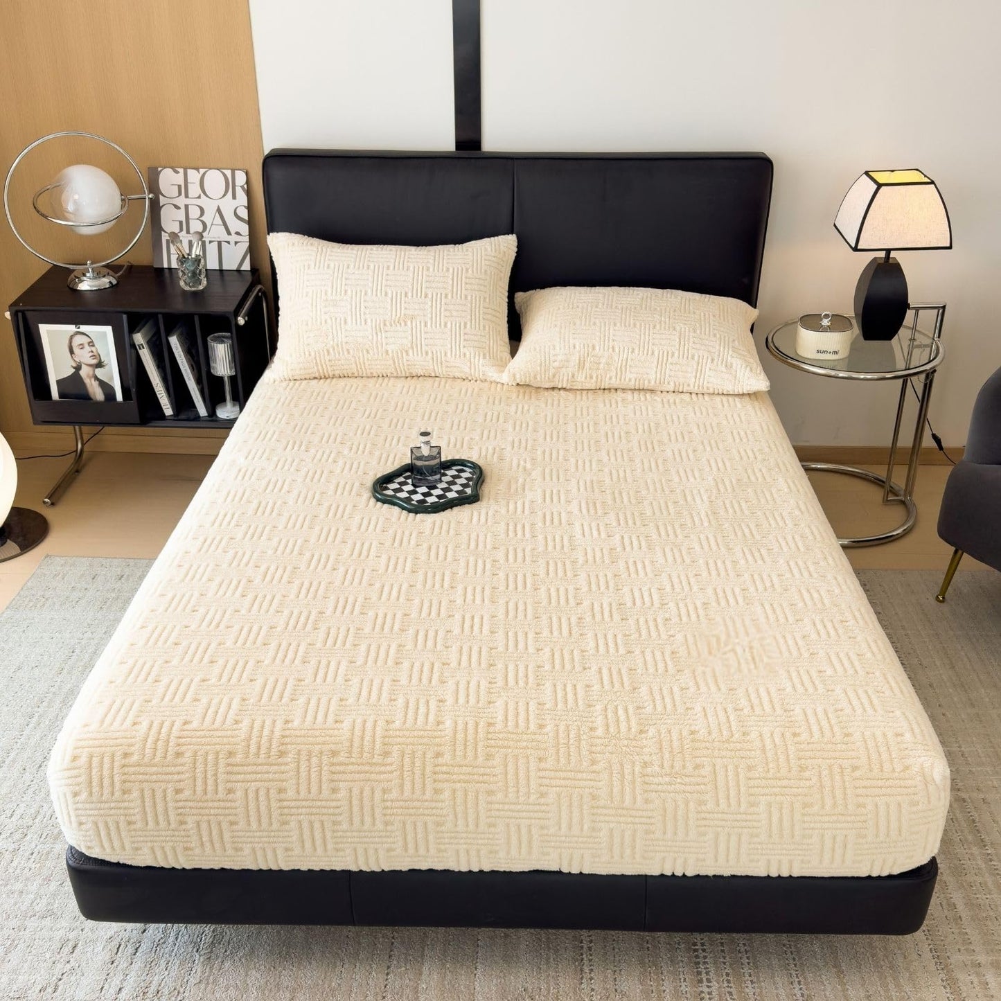 ZIQINPSQ Queen Size Flannel Fitted Sheet - 1 Piece Winter Warm Deep Pocket (15") Bed Sheet, Shrink & Fade Resistant, Hotel Quality, Ivory