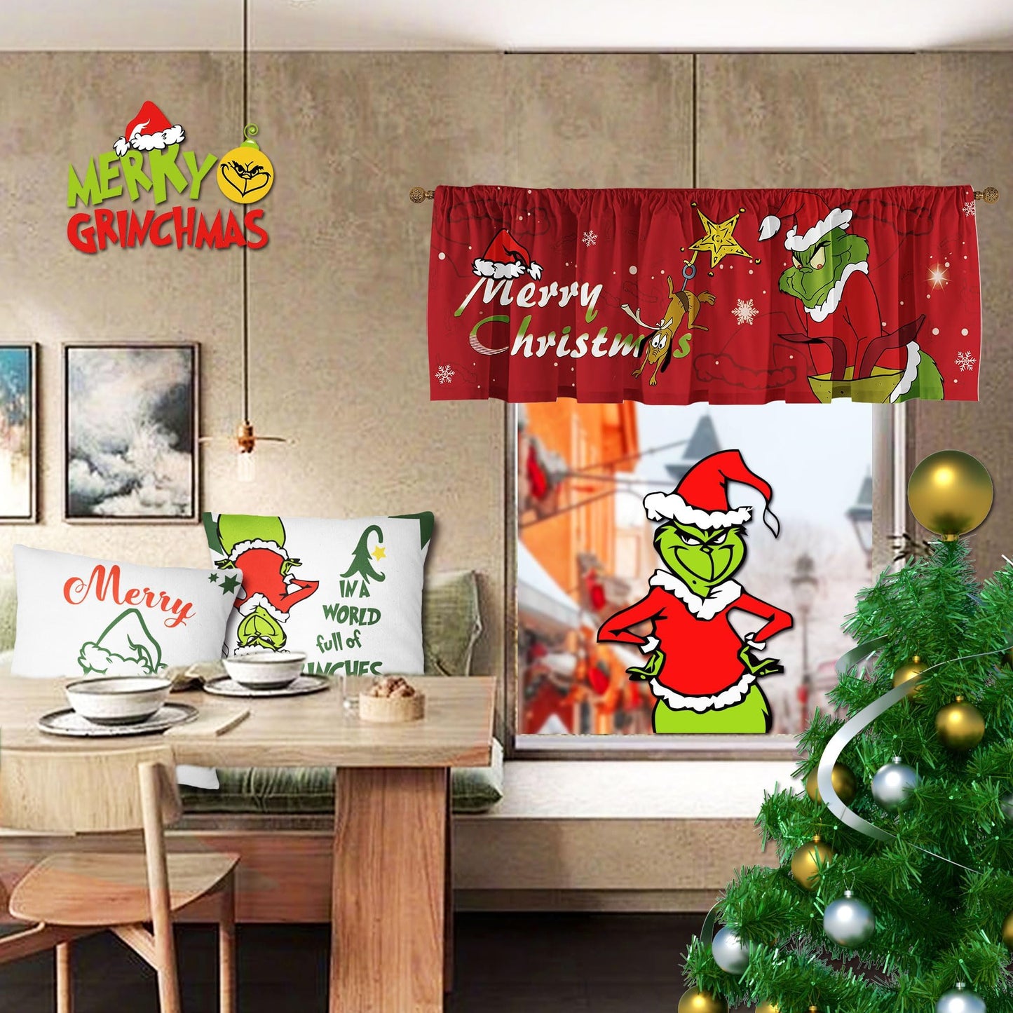 SUNWISHA Christmas Window Curtain Valances Decoration,Suitable for Living Rooms, Bedrooms, 52x18inch for Valance Kitchen Red