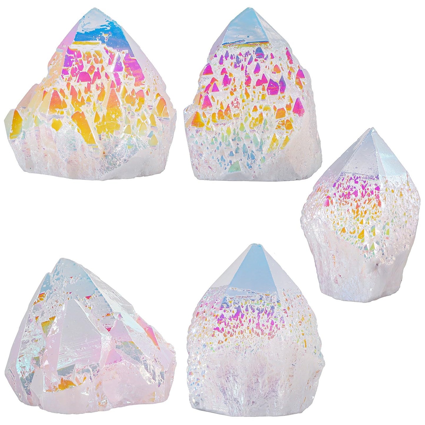 dssmboom Irregularly Single Pointed Purple AB Titanium Coated Rock Quartz Cluster Mineral Specimen, Reiki Healing Rock Crystal Geode for Stone Collection and Home Decor, White