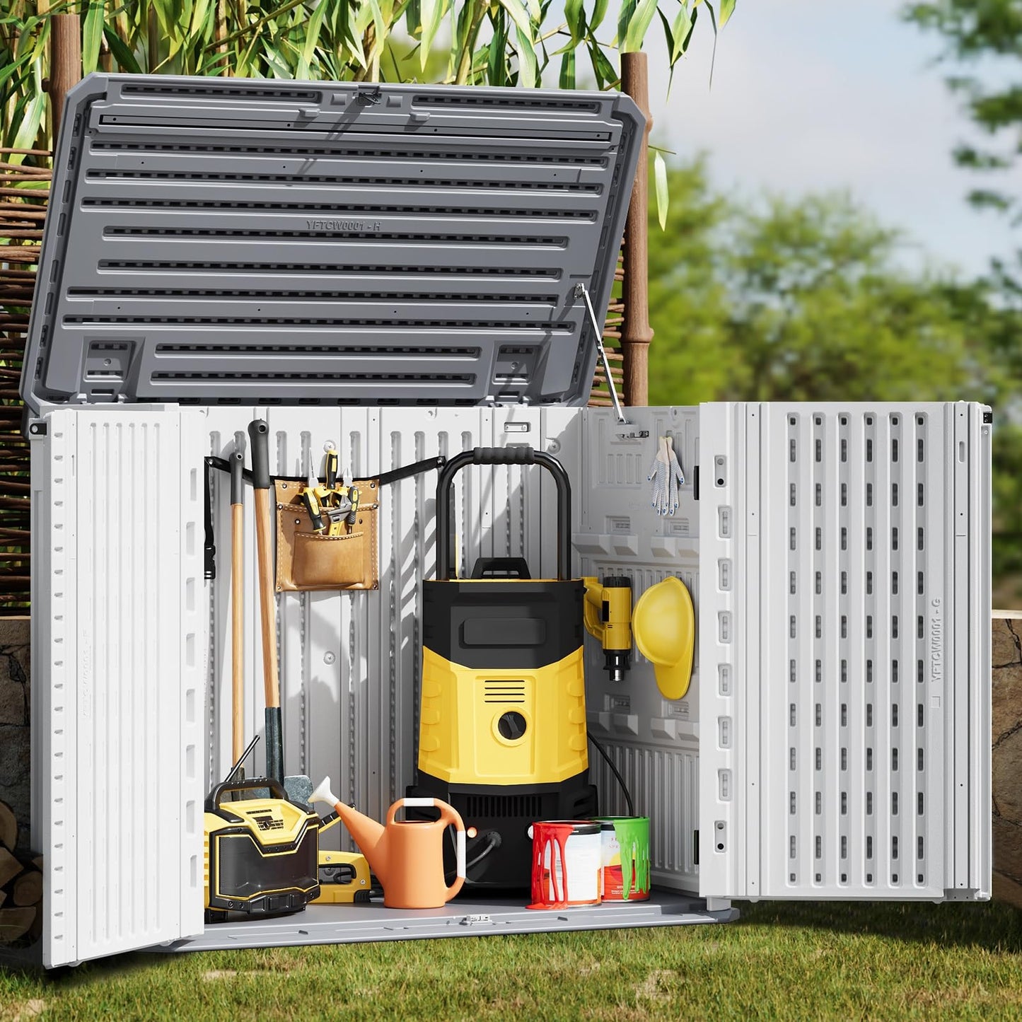35 Cu ft Outdoor Storage Cabinet, Waterproof Outdoor Resin Storage Box, Outdoor Trash Can Storage for Patio Tools, Sofa Cushion, Lawn Mower and Garbage Cans