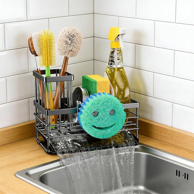 Cisily Sink Caddy with Smiley Face Sponge Holder
