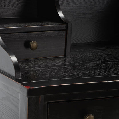 SAFAVIEH Furniture - Landon 5-Drawer Writing Desk - Black - Solid Wood - Classic Hutch Design - Ideal for Home Office, Living Room, Den, 36.2"W x 19.1"D x 40.5"H (AMH6516B)