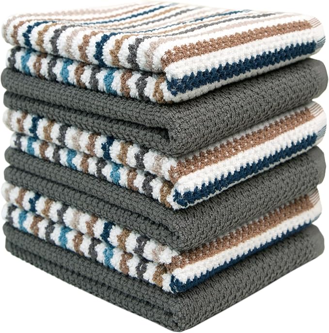 Premium Kitchen Towels | Large Cotton Kitchen Hand Towels | Popcorn Striped
