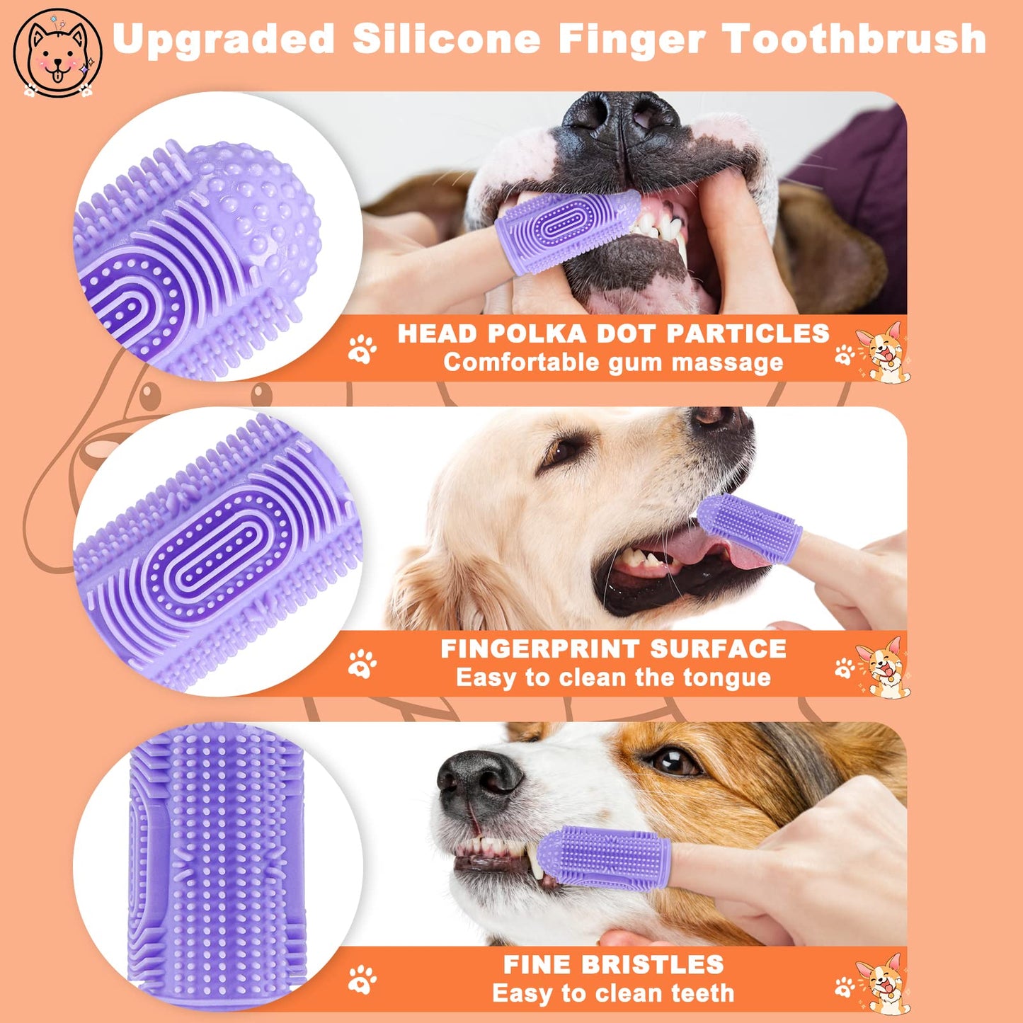 YUEYUEJIA Dog Toothbrush Finger Toothbrush Dogs Tooth Brushing Kit 4Pack Dogs Finger Toothbrushes for Dog Teeth Cleaning& Dental Care Doges Tooth Brush Pet Toothbrush
