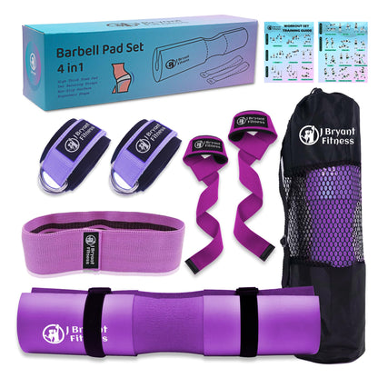 J Bryant Barbell Pad Set with 2 Ankle Straps for Cable Machines Hip Resistance Band Weight Lifting Straps Thick Cushion Hip-Thrusts Pad with Carry Bag for Squats Bench Press Workout