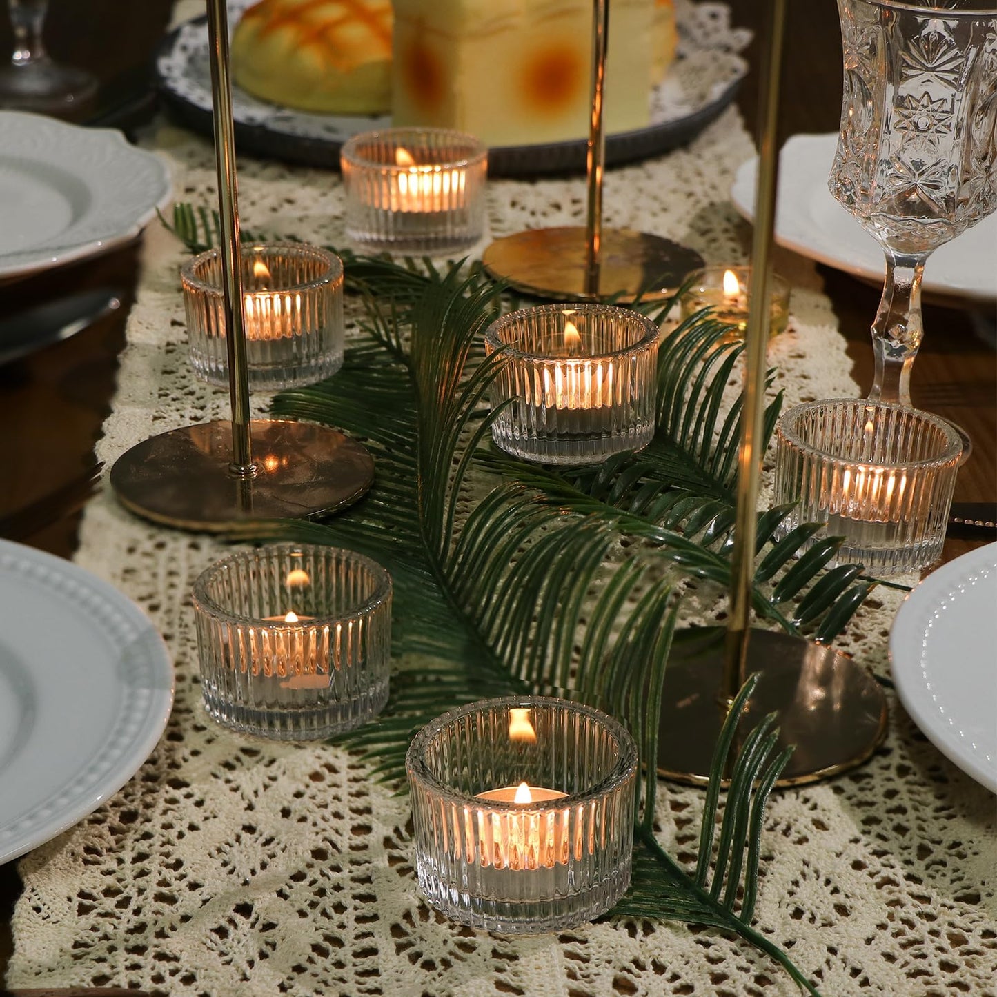 24 Pack Tea Light Candle Holders, Glass Clear Tealight Candle Holder Votive Candles Holders for Fall Wedding Table Centerpiece, Home Decor and Party Supplies