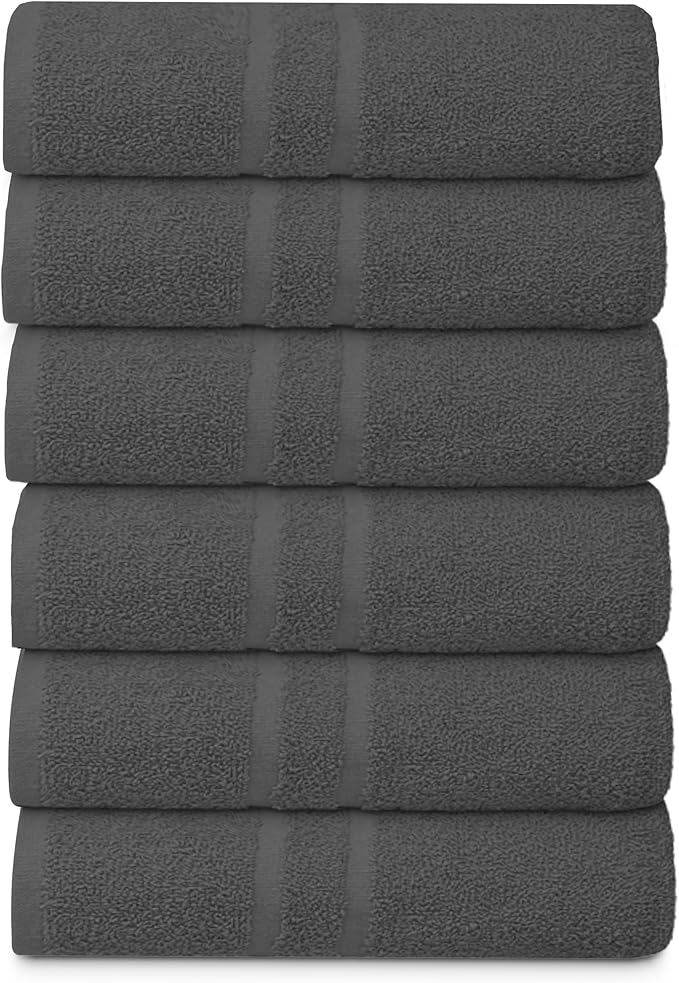 Basic Medium Bath Towels 24x48 Inches – Pack of 6 – Grey Color – Soft and