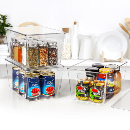 Vtopmart 6 Pack Clear Stackable Storage Bins with Lids, Large Plastic Containers with Handle for Pantry Organizer and Storage,Perfect for Bathroom,Cabinet,Kitchen,Fridge,Closet Organization