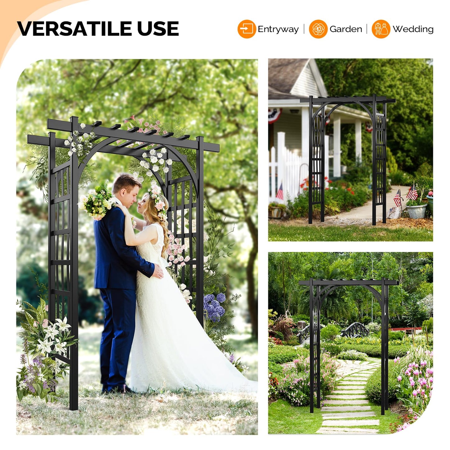 VINGLI Garden Arbor, PVC Wedding Arch for Ceremony Party, Garden Trellis for Climbing Plants Outdoor, Arch Backdrop Stand for Garden, Backyard, Wedding, Lawn (Black)