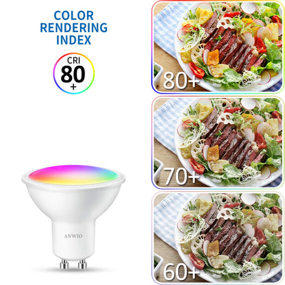 GU10 Reflector Smart LED Bulb, ANWIO 6W = 35 Watt, 400Lm, Compatible with Alexa, Echo, Google Assistant, Dimmed TUYA/Smart Life APP, 4 Pack