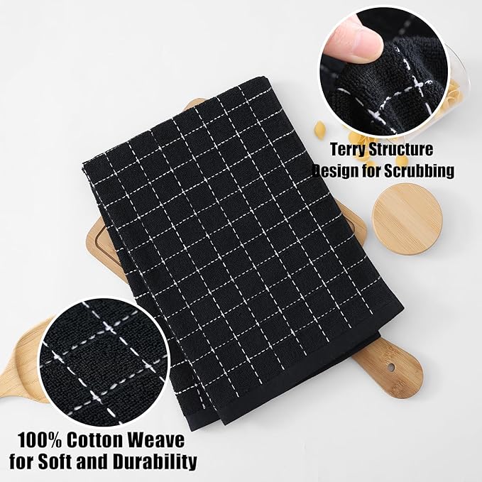 Homaxy 100% Cotton Terry Kitchen Towels, Checkered Designed, Soft and Super