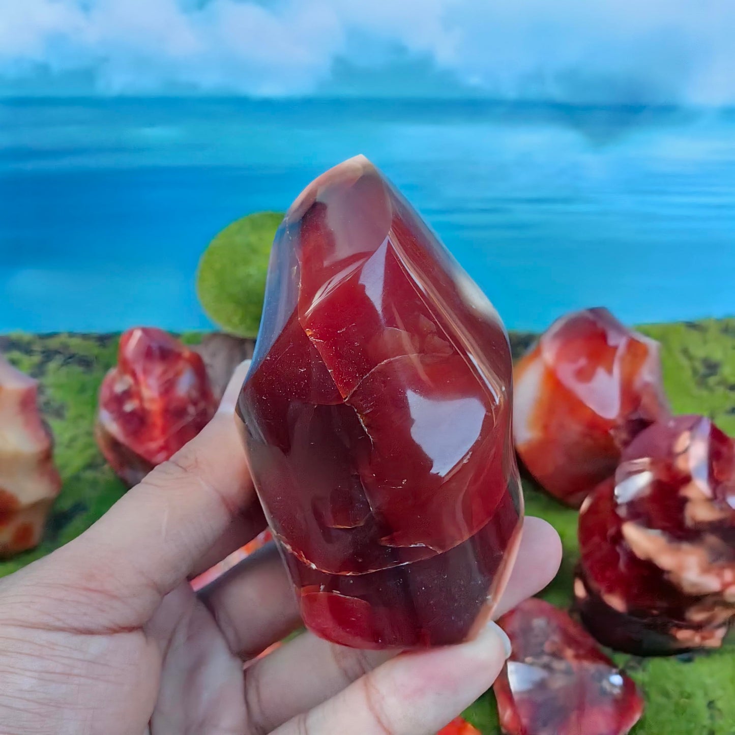 Natural Carnelian Flame Carving Crystal Red Agate Tower Point Reiki Mineral Office Home Decor Gift Healing (550g-700g)