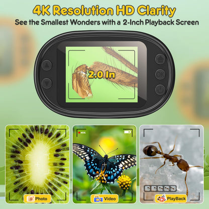 1000X Handheld Microscope for Kids 4K 2.0" Screen Rechargeable Mini Pocket Digital Microscopes w/Slides Kit Portable Edu Gift Age 4-6 8-12 Children Students (Yellow)