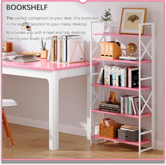 4NM 5 Tiers No Assembly Book Shelves, 51.2" H Folding Bookshelf Bookcase Open
