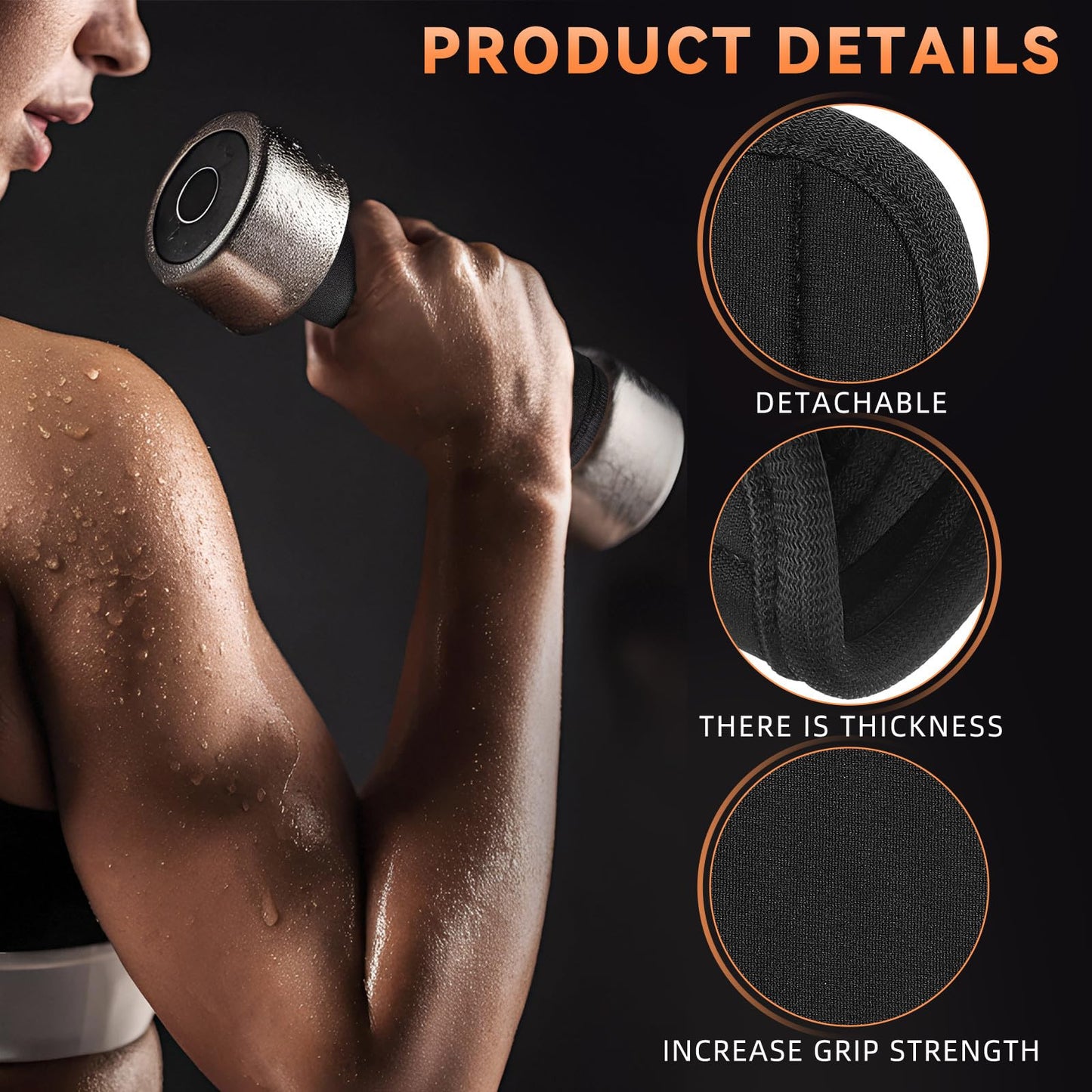 Hemoton 2 Pack Barbell Pad Dumbbell Grips, Anti-Slip Hand Weight Lifting Bar Cushion Cover, Thick Neoprene Handle Wraps for Gym Workout Strength Training, Bar Grip Protector, Black