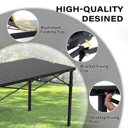 OUTSIDER Folding Camping Table with Aluminum Roll-up Tabletop Portable Lightweight Beach Table with Carry Bag for Outdoor Cooking, Picnic, BBQ, Travel, Backyard, Black, 46" x 28"