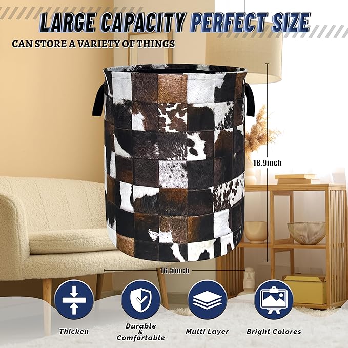 Personalise Cow Print Laundry Basket Oxford Cloth Animal Cowhide Laundry Hamper