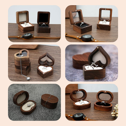LAIFU Custom Wooden Ring Box for Wedding Ceremony with Text and Pattern Personalised Proposal/Engagement Ring Boxes Heart-shaped