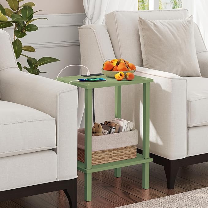 TUTOTAK End Table with Charging Station, Small Side Table with Outlets