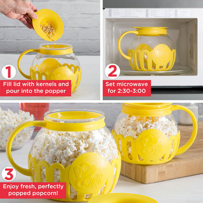 Ecolution Patented Micro-Pop Microwave Popcorn Popper with Temperature Safe Glass, 3-in-1 Lid Measures Kernels and Melts Butter, Made Without BPA, Dishwasher Safe, 3-Quart, Aqua