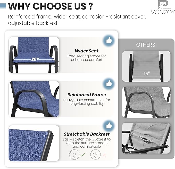 Patio Dining Chairs Set of 4, Outdoor Stackable Dining Chairs High Back for All Weather, Patio Furniture for Backyard, Porch, Garden, Pool Deck (Blue)