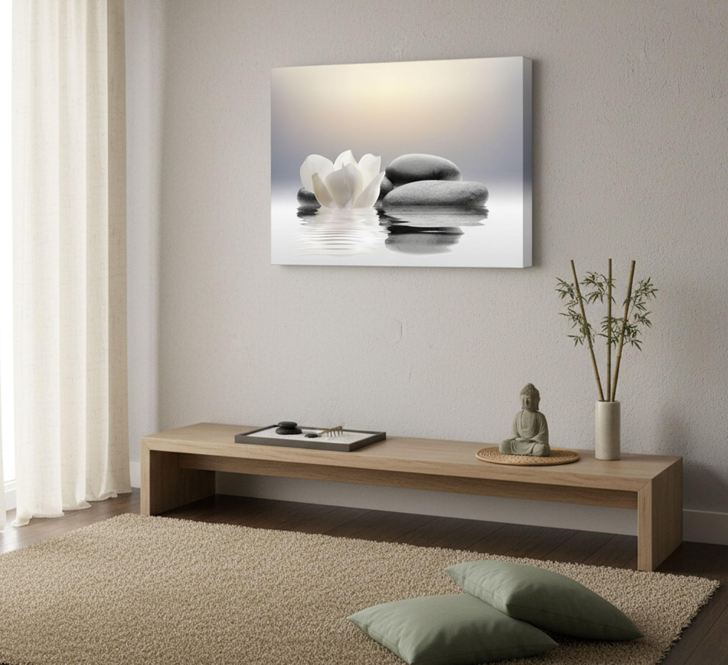 Zen Canvas Wall Art white Lotus Flowers and Black Massage Stones Spa Picture Wall Decor Poster Print Suitable for Yoga Meditation Room Bathroom Bedroom Study Home Decoration