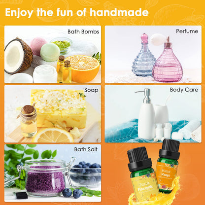 Fruity Fragrance Oils Set, ESSLUX 14 Premium Fruit Scented Oils for Diffuser, Soap Candle Making Scents, Coconut, Peach, Watermelon, Pineapple and More, Aromatherapy Essential Oils Gift Set for Home