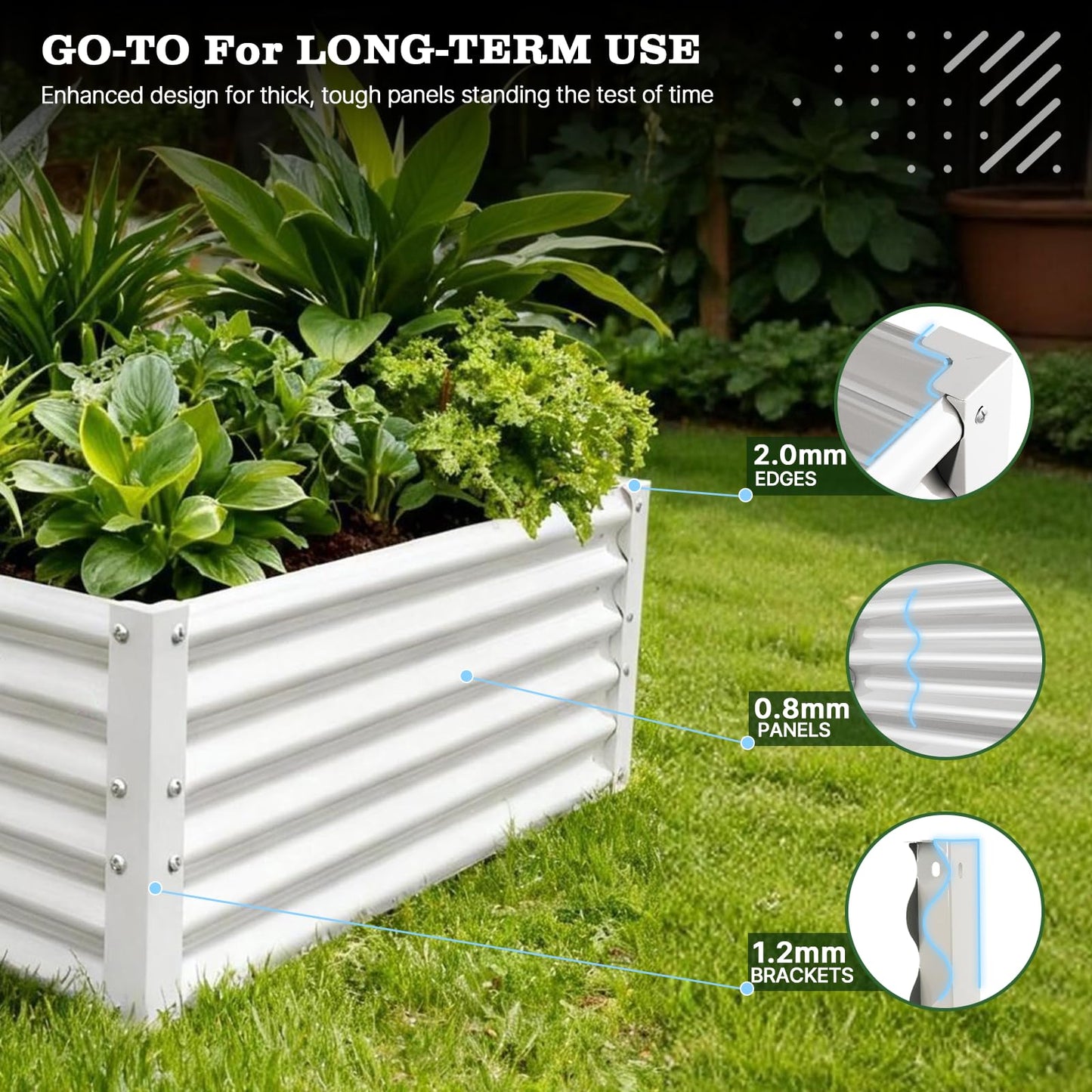 A ANLEOLIFE Set of 12 18 Inch Tall Raised Garden Beds Kit, L-Shaped, Square & Rectangular Metal Planters for Flexible Backyard Layouts, Antique White