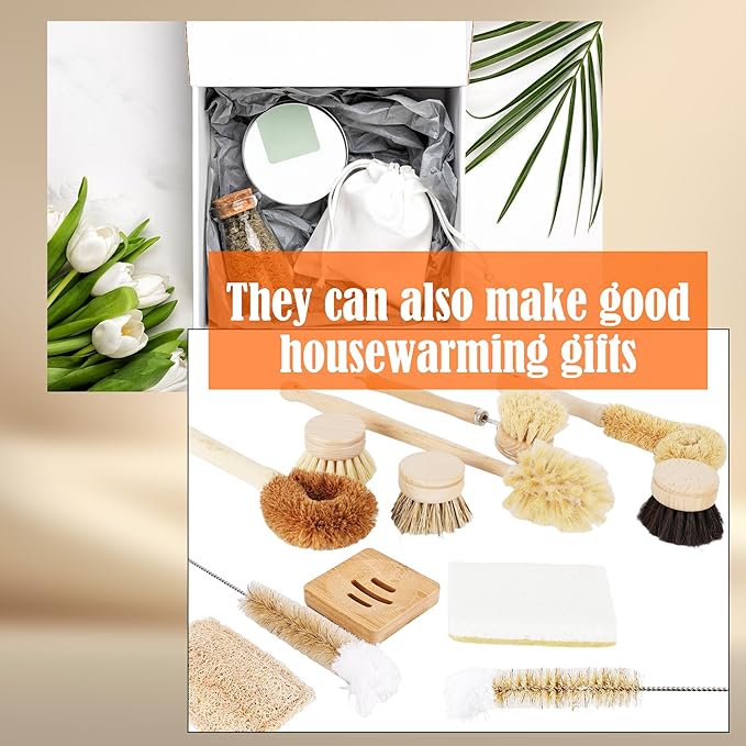 15 Pcs Bamboo Dish Brush Set
