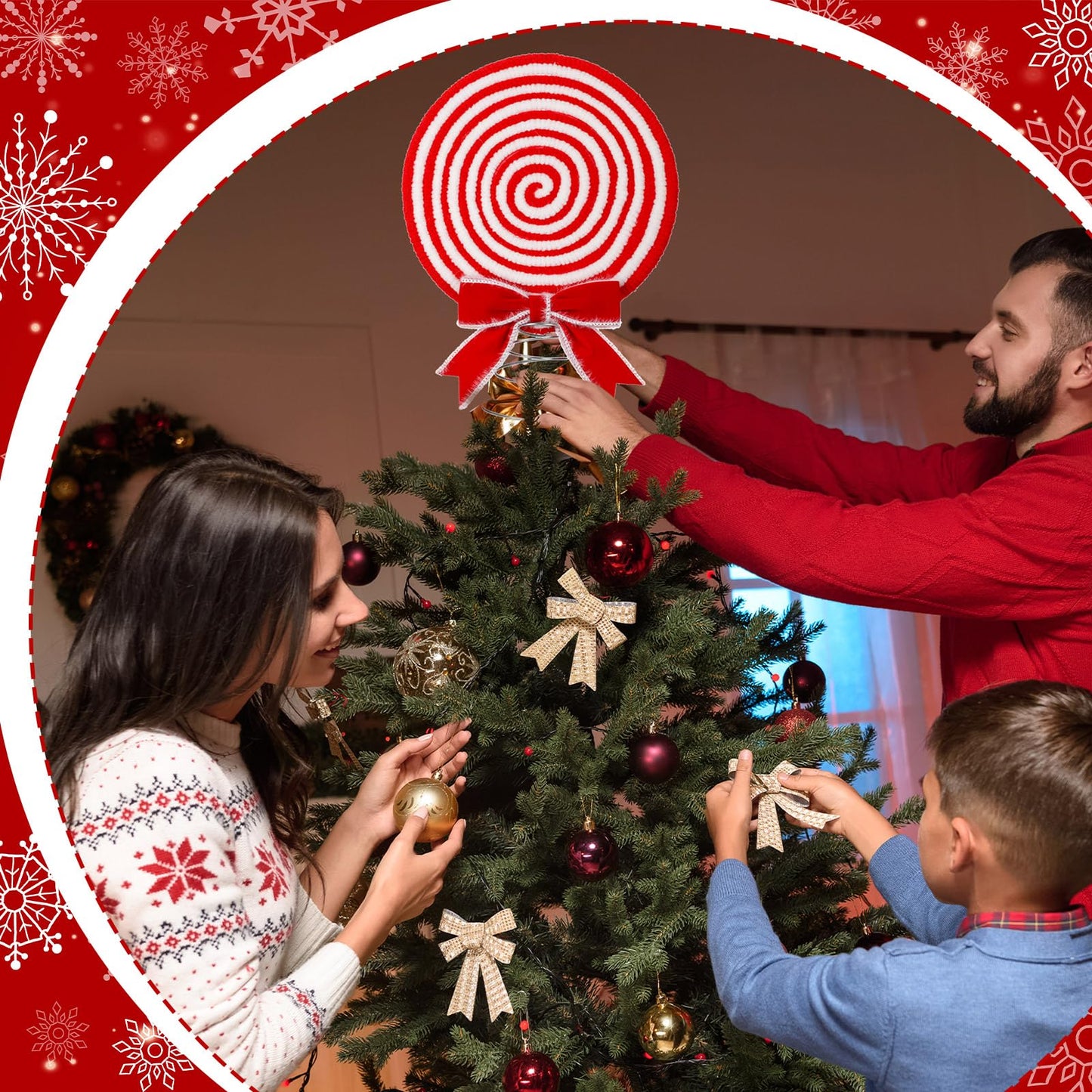 Soulchen Christmas Candy Tree Topper Peppermint Christmas Decor Toppers Large Glitter Candy Cane Tree Ornament Red and White Xmas Decoration 8 Inch Swirl Ornament for Home Xmas Holiday Party Decor