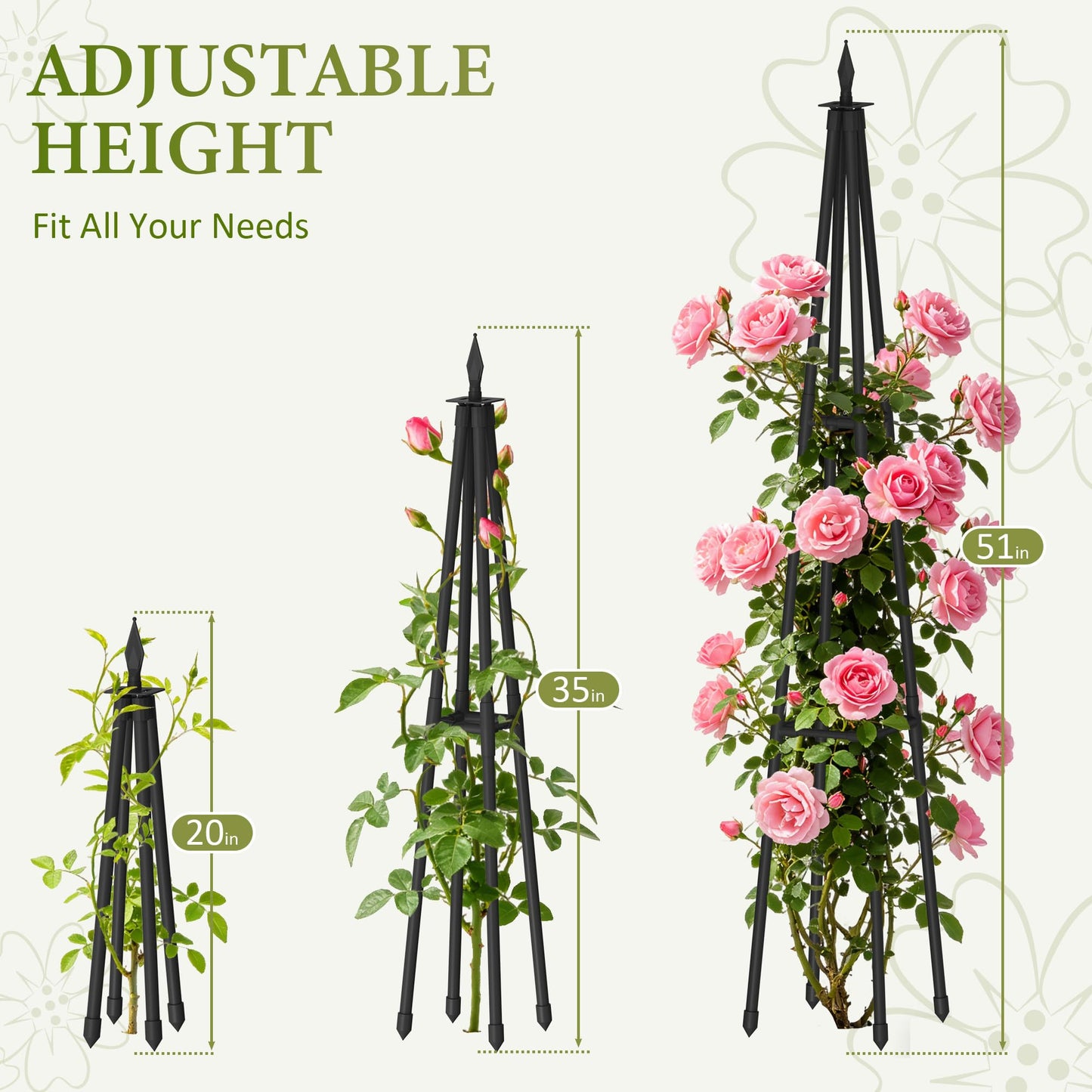 Obelisk Trellis for Climbing Plants Outdoor,4.0 Ft Garden Trellis for Potted Plants, Metal Trellis with Anti-Rust Coated for Potted Plants Indoor, Plant Support for Vegetables, Vines