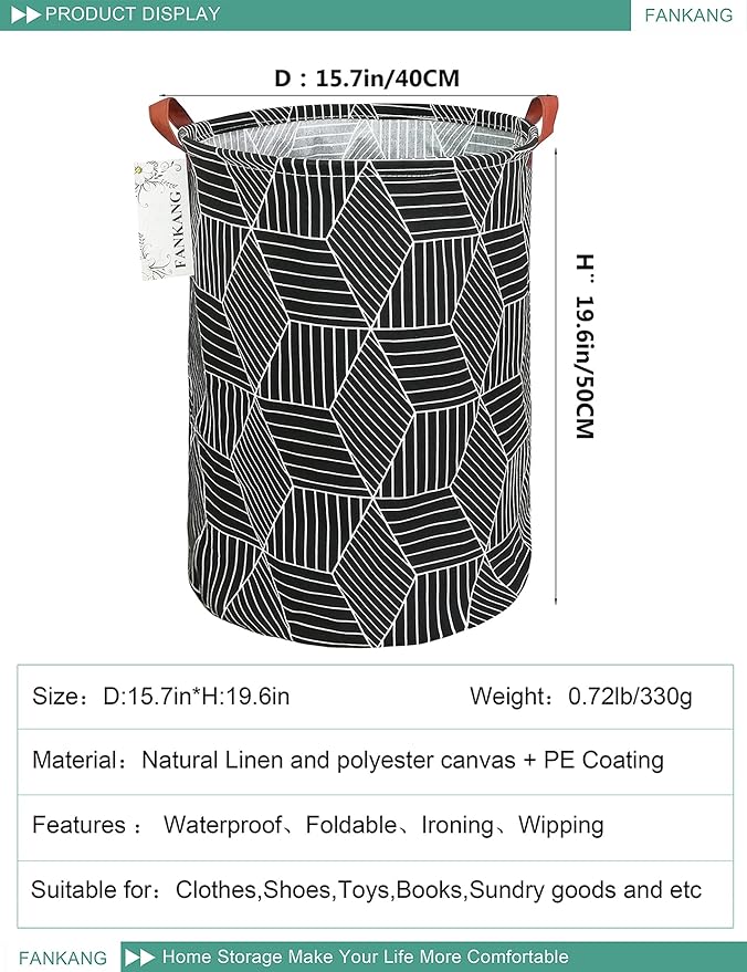 FANKANG Storage Basket, Nursery Hamper Canvas Laundry Basket Foldable