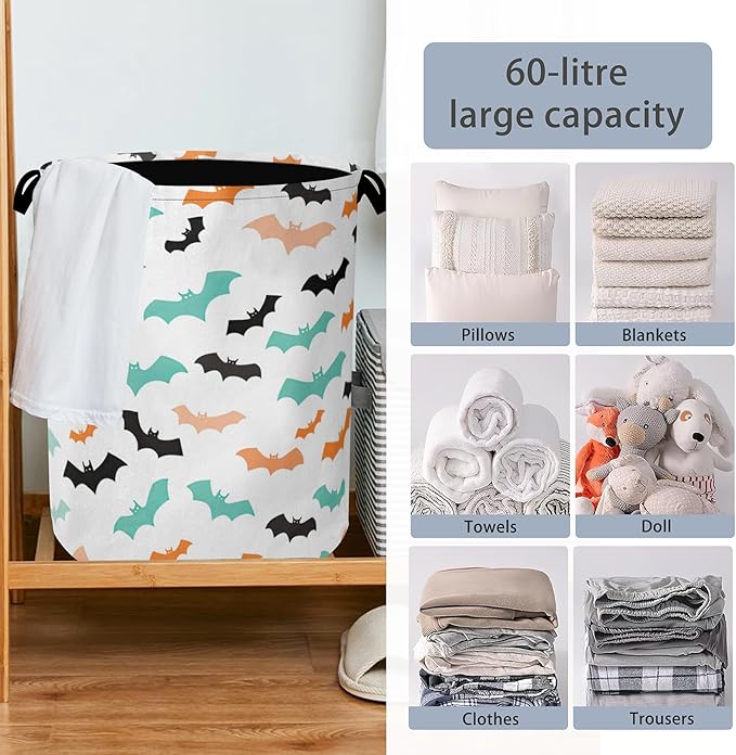 Colorful Bats Laundry Basket, Halloween Foldable