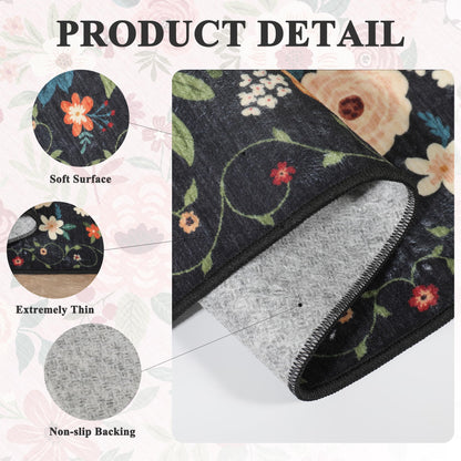 DUKINO 2x3 Rugs for Entryway, Floral Indoor Washable Door Mat, Non Slip Boho Small Rug for Kitchen, Soft Low Pile, Front Door Throw Rug for Entrance, Bedroom, Kitchen, Laundry, Bathroom, Black