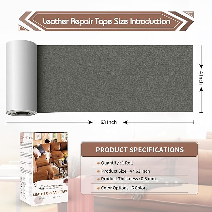 KING MOUNTAIN Leather Repair Patch, 4 x 63 Inches self Adhesive Leather Repair