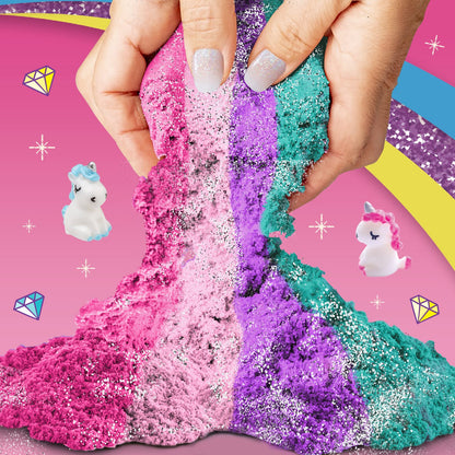 GirlZone Unicorn Kingdom Sand Kit, Craft Set with Squishy Sand, 7 Sand Toy Tools, & More in a Carry Case, Fun Toy for Playdates and Great Gift Idea
