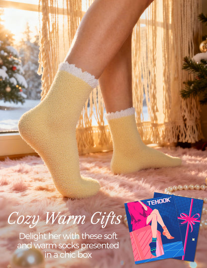 TEHOOK Warm & Cozy Valentines Gifts for Women, Fluffy Fuzzy Plush Sleeping Slipper Socks - Soft Warm Fabric