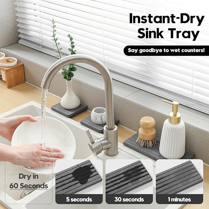 3 Pack Diatomite Stone Sink Tray, Water Absorbing Mat