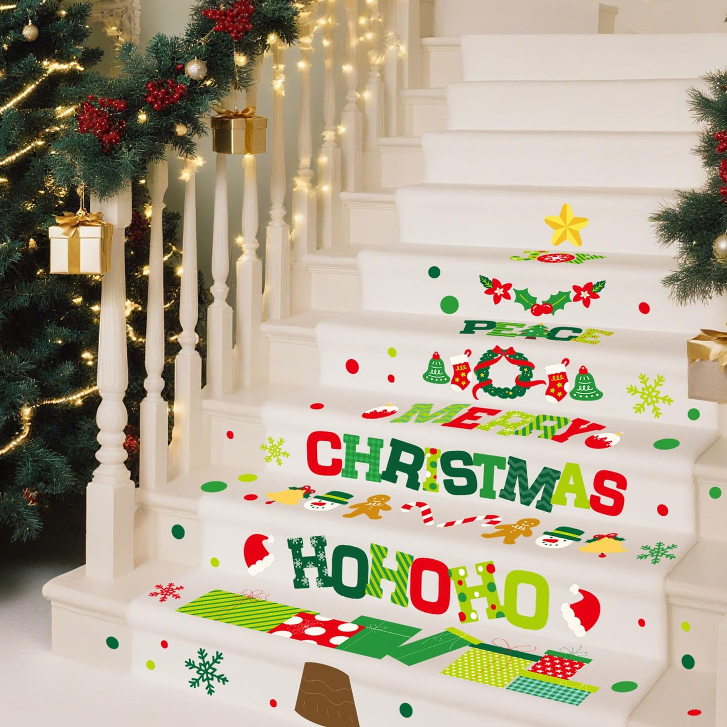 JarThenaAMCS 13.8 * 39.4'' Extra Large Christmas Tree Door Sticker 2 Sheet Merry Quotes Tree Wall Decal Mural Sticker Bulletin Board Decor for Xmas Winter Holiday Home Classroom Office Window