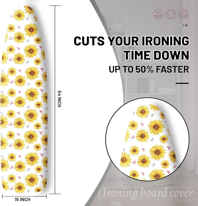 Extra Thick Ironing Board Cover and Pad, Summer Sunflowers 15x54 Ironing Board