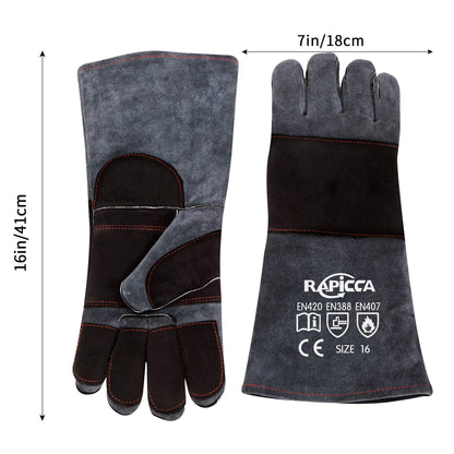 RAPICCA Animal Handling Gloves Bite Proof Reinforced Leather Padding Dog,Cat Scratch,Bird Handling Falcon Gloves Grabbing,Reptile Squirrel Snake Bite 16in/40cm