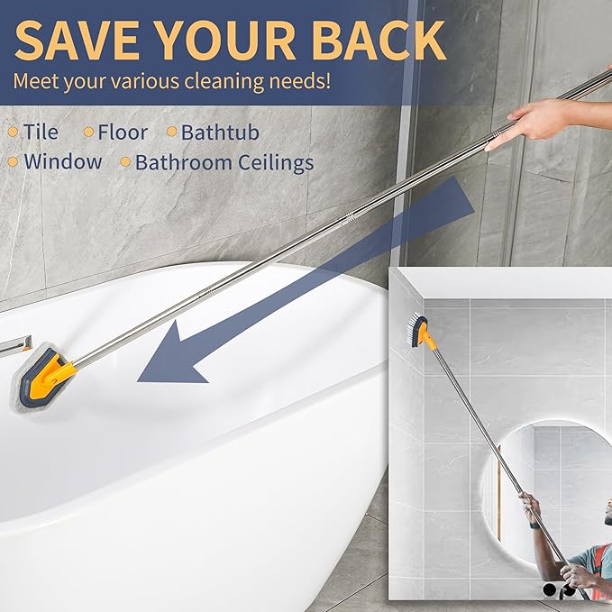 BOOMJOY Tub Cleaner Brush with Long Handle, No Scratch Shower Cleaning Brush