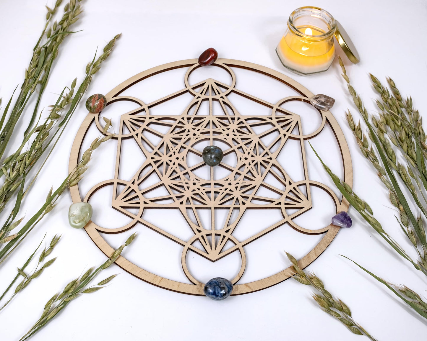 Fourth Level MFG 12" Metatron's Cube, Sacred Geometry Wood Wall Art, Zen Home Decor for Yoga and Meditation, Chakra Crystal Grid Board, Good Energy Spiritual Altar Decoration