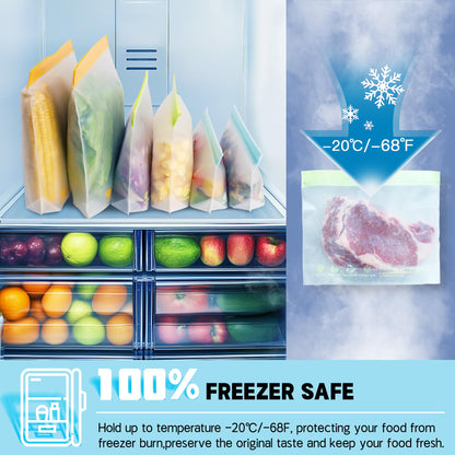 24 Pack Reusable Food Storage Bags,Leakproof Freezer Bags BPA Free Stand Up Sandwich Bags for Lunch Salad Fruit Travel,Dishwasher Safe(8 Gallon,8 Sandwich,8 Snack)