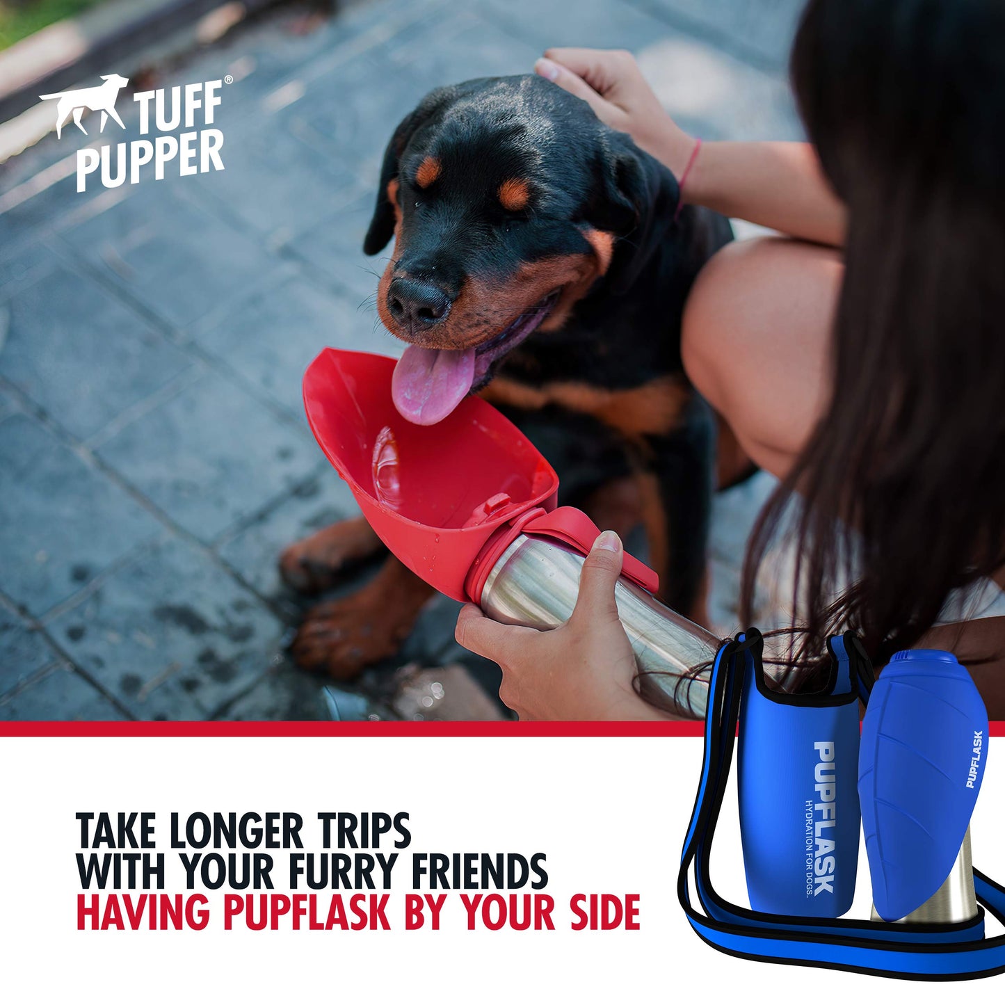 Tuff Pupper PupFlask Insulated Neoprene Dog Water Bottle Holder Sling with Wide Adjustable Shoulder Strap, Great for Travel, Walking, Hiking, Portable Pet Water Bottle Holder (27 OZ, Nebulas Blue)