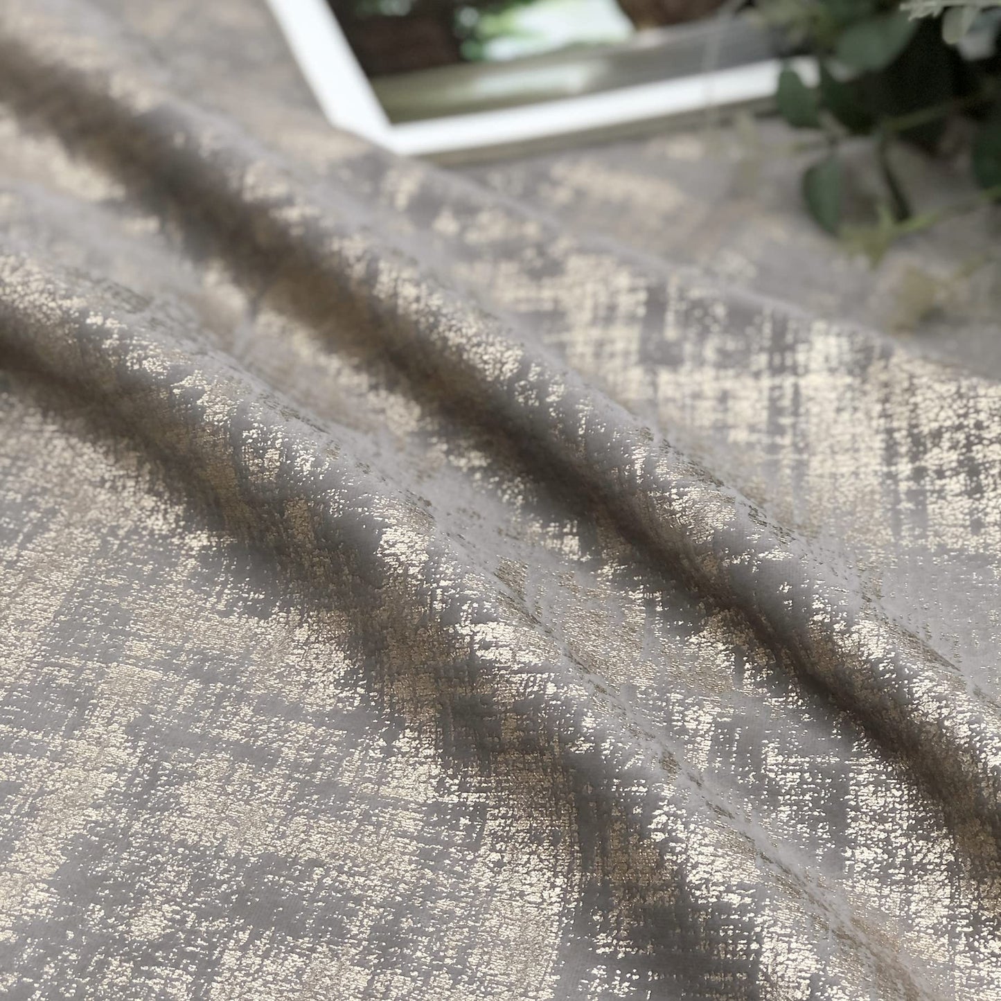 always4u Champagne Soft Velvet Curtains 108 Inch Length Long Luxury Bedroom Curtains Gold Foil Print Window Treatments for Living Room Bedroom Set of 2
