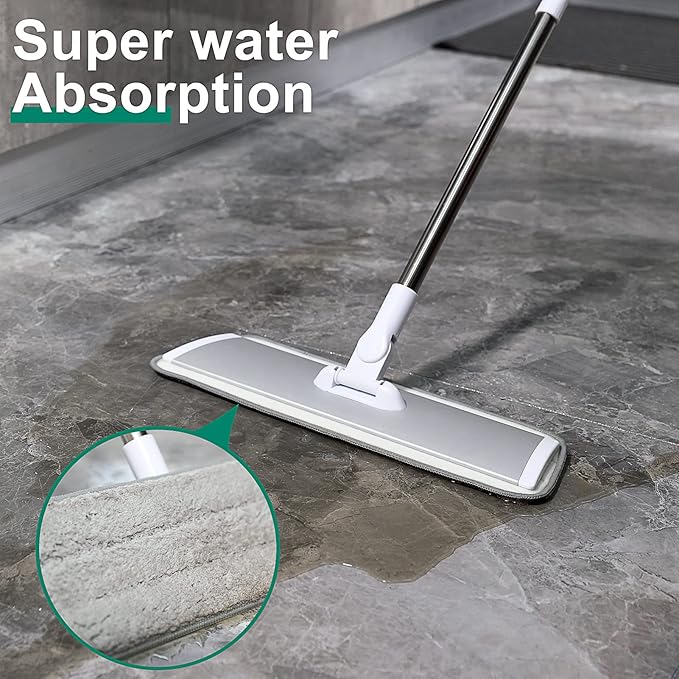 18" Professional Microfiber Mop Floor Cleaning System, Flat Mops