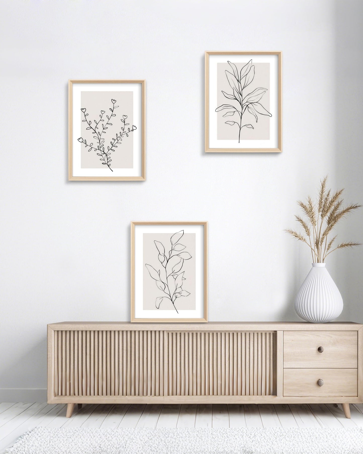 HesenDot 12x16in Botanical High Framed Wall Art Set of 3, Minimalist Line Drawing Plant Canvas Prints, Neutral Modern Nature Wall Decor for Living Room Bedroom Bathroom Office