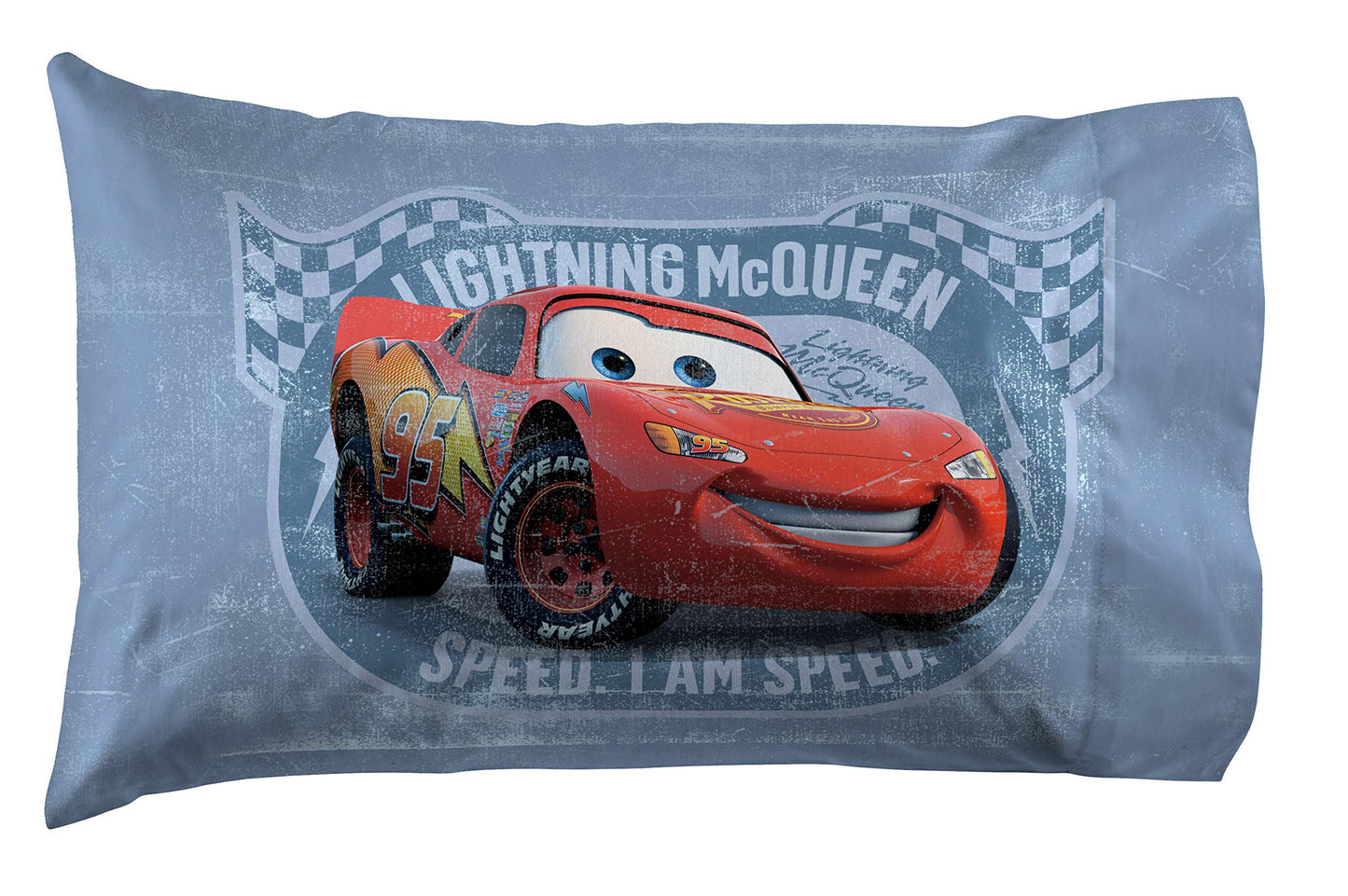 Jay Franco Disney Pixar Cars Lightning McQueen Twin Sheet Set - 3 Piece Kids Race Car Bedding, Super Soft Microfiber, Deep Pocket, Machine Washable, Fade Resistant, Blue (Official Disney Product)