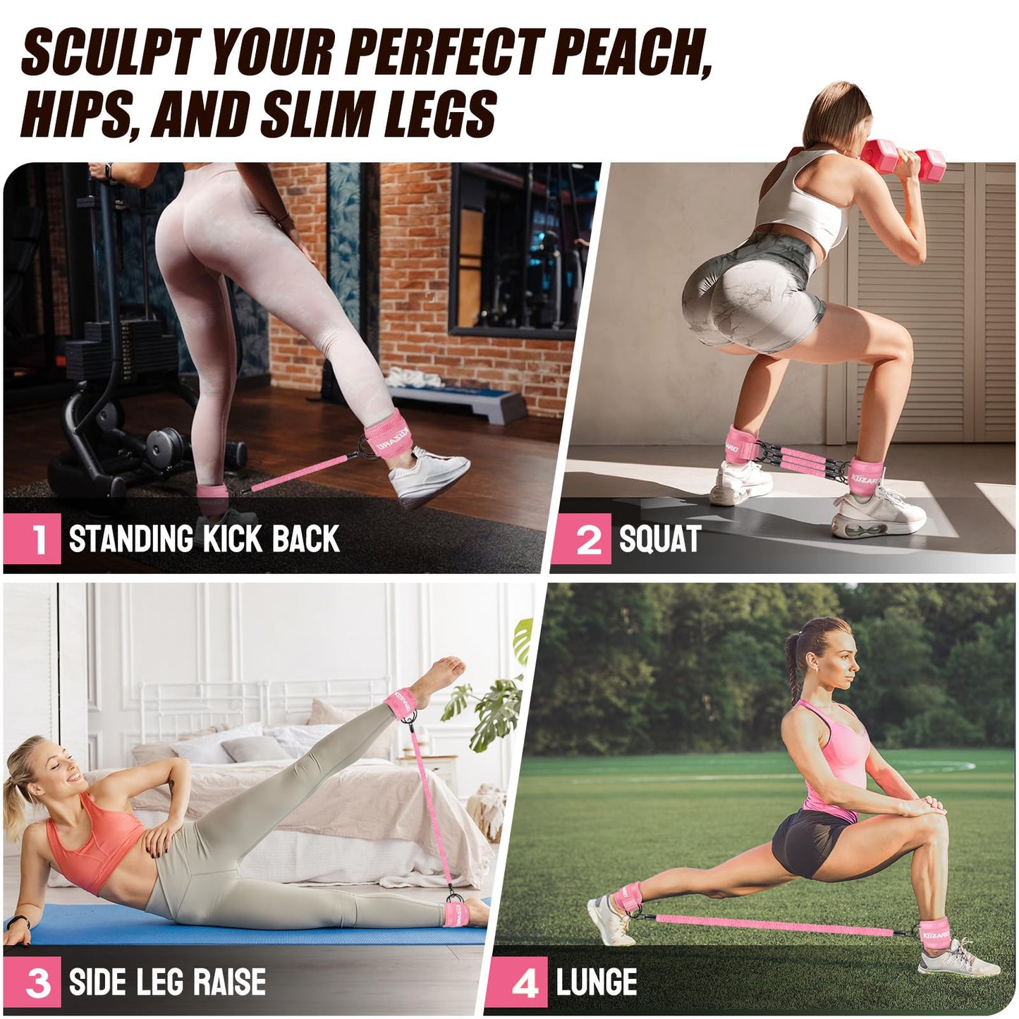 Ankle Resistance Bands with Cuffs, Ankle Weights Bands for Working Out, Women Leg and Glutes Workout Equipment, Exercise Bands for Kickbacks, Butt and Booty Trainer, Home Gym Fitness Equipment